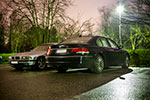 Stammtischparkplatz am Abend, vorne der BMW 740i (E65 LCI) von Uwe ('Acur-six')