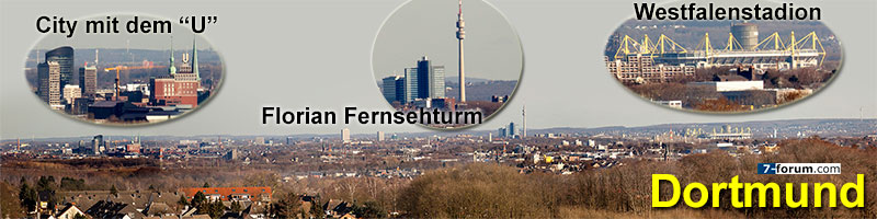 Skyline von Dortmund, gesehen vom Frderturm der Zeche Zollern
