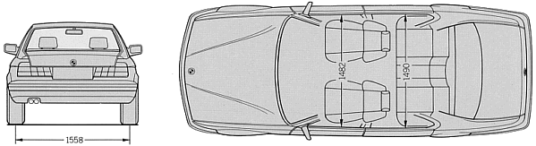 Abmessungen (Draufsicht) der BMW 7er-Reihe (E32) in der Langversion