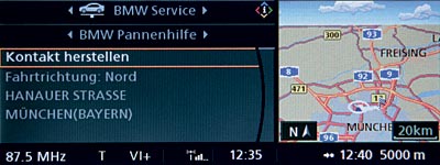 Die Funktion Pannenhilfe stellt Telefonverbindung zur BMW Servicezentrale her