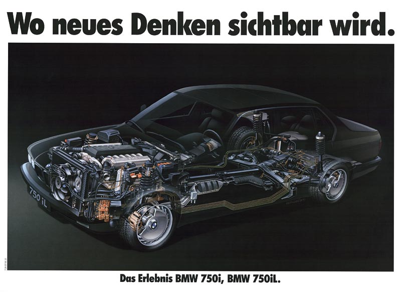 Plakat �Wo neues Denken sichtbar wird - das Erlebnis BMW 750i, BMW 750iL�, 1987