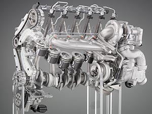 BMW Reihensechszylinder Dieselmotor mit TwinPower Turbo und 2000bar-Einspritzung mit Piezo Injektoren. (Skelettdarstellung)