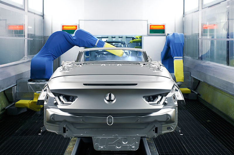 BMW 6er Cabrio (F12) Produktion, Auftragung von Pulverklarlack
