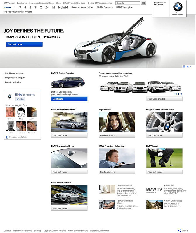 Screen-Shot von der neuen internationalen BMW Website