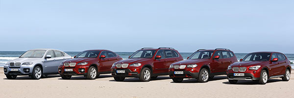 Die BMW X Familie: BMW ActiveHybrid X6, BMW X6, BMW X5, BMW X3 und BMW X1
