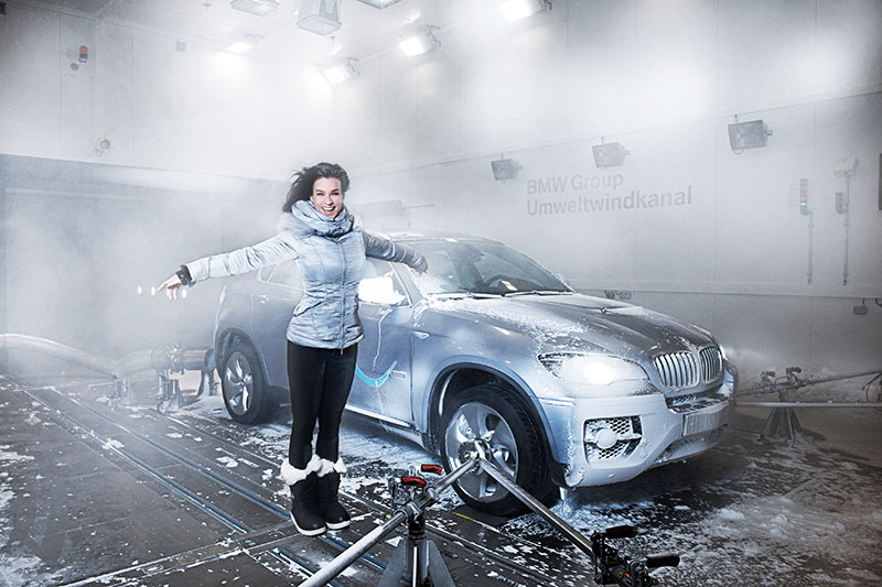 Kati Witt im BMW Umweltwindkanal