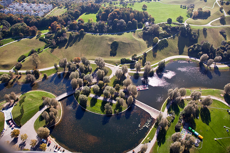 Blick vom Olympiaturm auf den Olympiapark