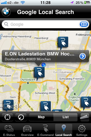 BMW ActiveE, ConnectedDrive, iPhone App, Google Local Search