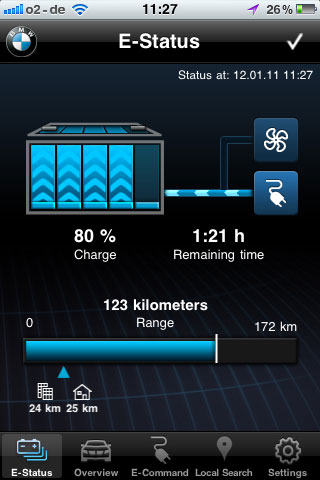 BMW ActiveE, ConnectedDrive, iPhone App, Ladezustand