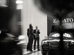 Marella Rivolta-Zagato, Art Director Zagato, Erik Goplen, Exterior Designer BMW Group DesignworksUSA, und Karim Habib, Leiter Design BMW Automobile, bei Zagato in Mailand