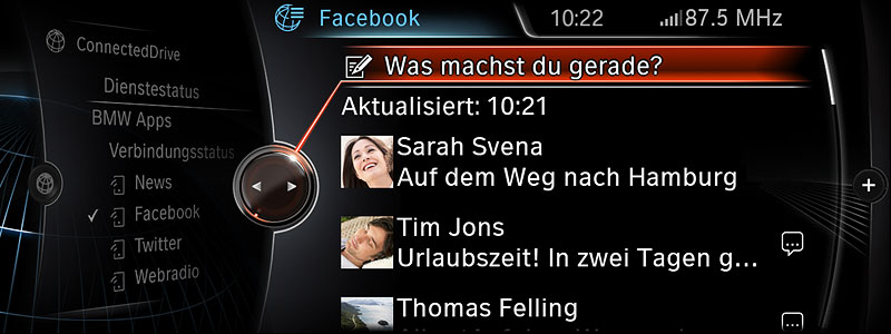 Neue Generation BMW Navigation Professional, Apps Facebook