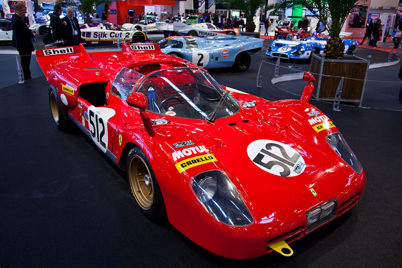 Ferrari 512 S aus dem Jahr 1970, 12-Zylinder, 4.994 ccm, 600 PS, Siege: 12-Std.-Rennen Sebring, Fahrer: u. a. Mario Andretti, Ingazio Giunti, Nino Vaccarella