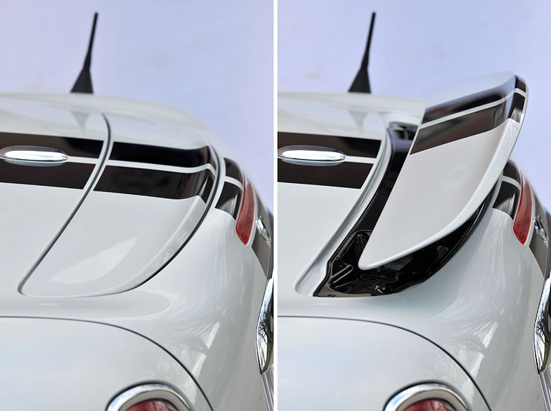MINI Roadster: Spoiler im geschlossenen und ausgefahrenem Zustand