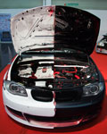 Essen Motor Show 2013: BMW 135i mit Wiechers Domstrebe und div. lackierten Motorabdeckungen