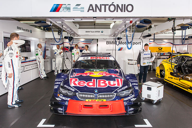 BMW Team MTK Box am Hockenheimring mit den BMW M4 DTM Auto von Antnio Flix da Costa