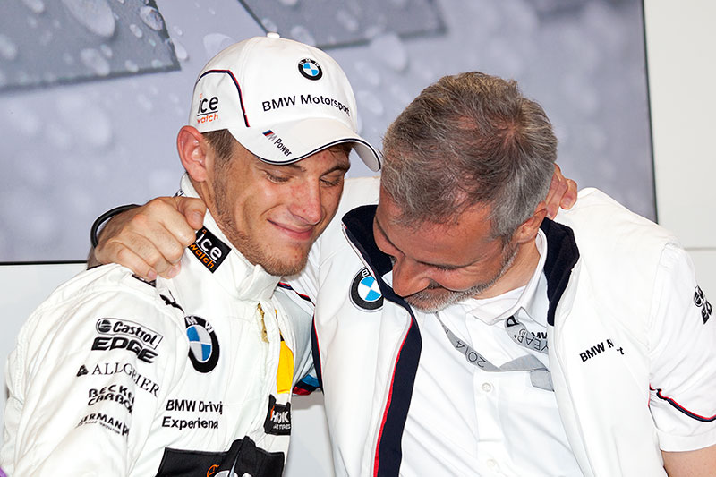 Marco Wittmann und Jens Marquardt nach dem DTM-Rennen am Hockenheimring in der BMW Guest Hospitality