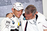 Marco Wittmann und Jens Marquardt nach dem DTM-Rennen am Hockenheimring in der BMW Guest Hospitality