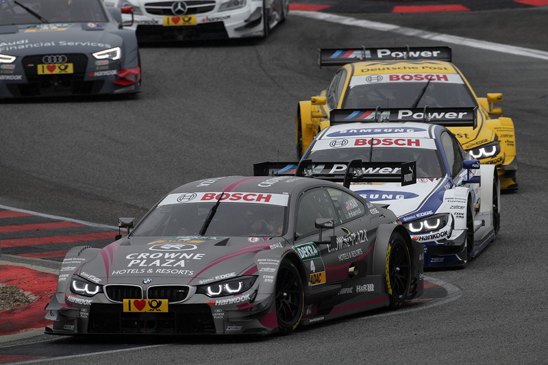 Oschersleben am 18.05.2014: Joey Hand (US) im Crowne Plaza Hotels BMW M4 DTM, Maxime Martin (BE) im SAMSUNG BMW M4 DTM �nd Timo Glock (DE) im Deutsche Post BMW M4 DTM.
