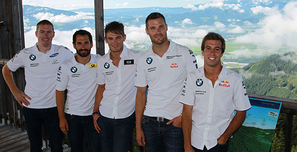 Spielberg (AT), 1. August 2014. BMW Motorsport, Maxime Martin, Timo Glock, Marco Wittmann, Martin Tomczyk und Antonio Felix da Costa (PT), Tremmelberg.