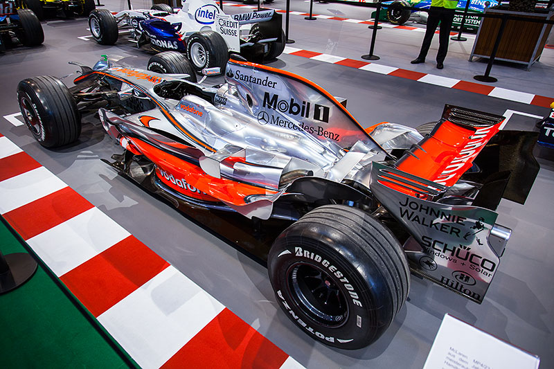 McLaren MP4/23-Mercedes aus dem Jahr 2008. Weltmeisterauto von Lewis Hamilton. Essen Motor Show 2014.