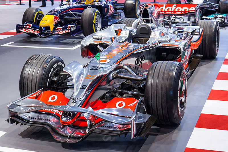 McLaren MP4/23-Mercedes aus dem Jahr 2008. Weltmeisterauto von Lewis Hamilton. Essen Motor Show 2014.