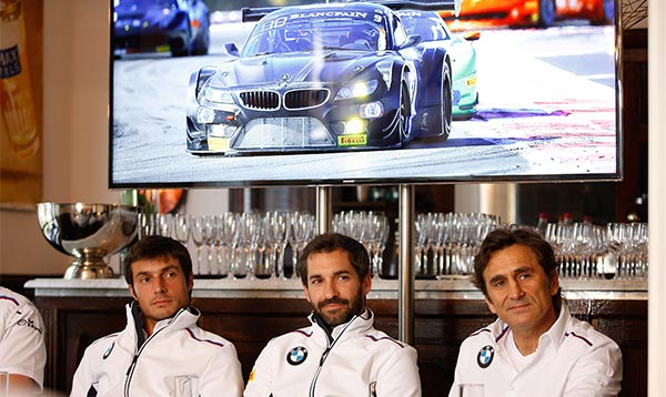 Pepinster (BE), 23. Juni 2015. BMW Motorsport, 24h Rennen Test Tag, Presse Konferenz. Bruno Spengler (CA), Timo Glock (DE) und Alex Zanardi (IT).