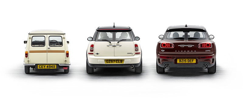 Mini Clubman Estate (1980), MINI Cooper D Clubman (2007), MINI Cooper S Clubman (2015).
