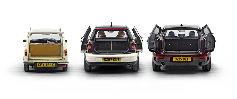 Mini Clubman Estate (1980), MINI Cooper D Clubman (2007), MINI Cooper S Clubman (2015).
