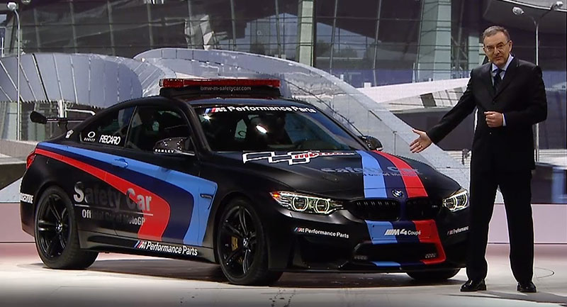 BMW Chef Dr. Norbert Reithofer mit dem BMW M4 Safety Car in Genf - sein letzter Messeauftritt als Vorstandsvorsitzender der BMW AG