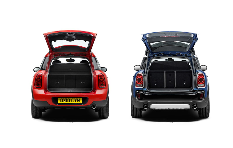 MINI Countryman, erste und zweite Generation: Modell R60 (rot) und Modell F60 (blau)