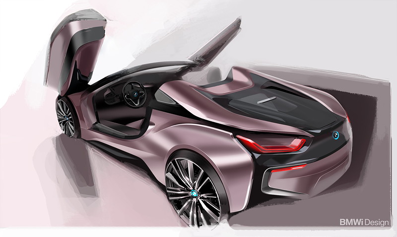 Der neue BMW i8 Roadster - Design Skizze. 