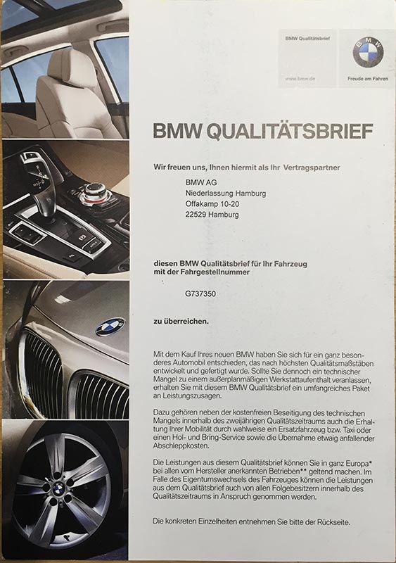 BMW Qualit�tsbrief, hier vom 7-forum.com 7er
