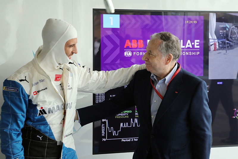 Ad Diriyah (KSA), 15. Dezember 2018. ABB FIA Formula E Championship. Ad Diriyah E-Prix. Antonio Felix da Costa (PRT) und Jean Todt (FREA), FIA Prsident.