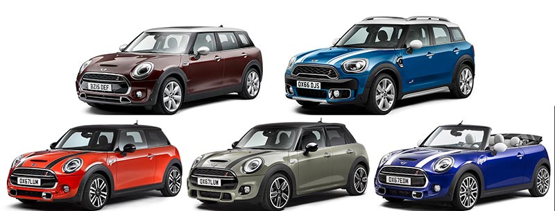 Die aktuellen MINI-Modelle auf einen Blick: MINI Hatch, MINI 5-T�rer, MINI Cabrio, MINI Clubman und MINI Countryman