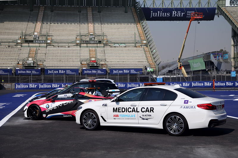 Mexico City (MEX), 14.02.2020. Mexiko E- Prix. BMW i8 Coup Safety Car, BMW 530e Medical Car.