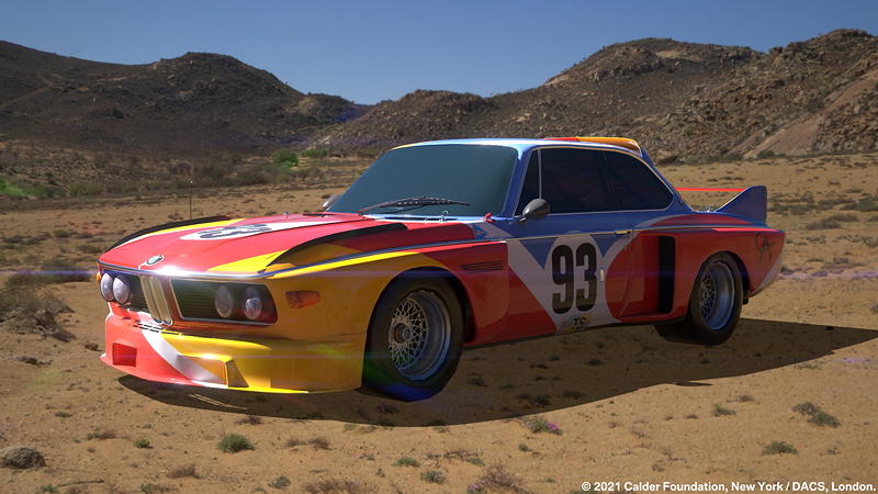 BMW Art Car von Alexander Calder, BMW 3.0 CSL, 1975, Augmented Reality. Bildrechte mit freundlicher Genehmigung des Kuenstlers und Acute Art in Zusammenarbeit mit BMW Group Culture.