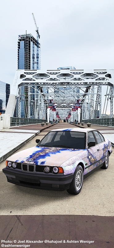 BMW Art Car von Matazo Kayama, BMW 535i, 1990, Augmented Reality. Bildrechte mit freundlicher Genehmigung des Kuenstlers und Acute Art in Zusammenarbeit mit BMW Group Culture. 