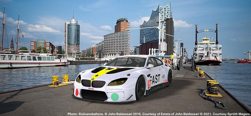 BMW Art Car von John Baldessari, BMW M6 GTLM, 2016, Augmented Reality. Bildrechte mit freundlicher Genehmigung des Kuenstlers und Acute Art in Zusammenarbeit mit BMW Group Culture.