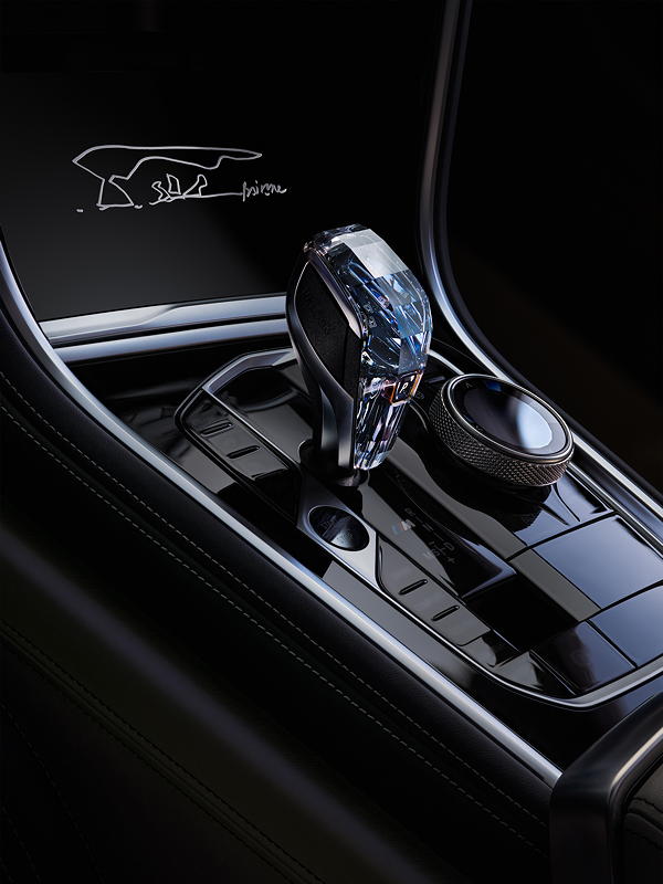 BMW M850i xDrive Gran Coup� Individual, in der Mittelkonsonsole ist eine von Prix� ersten Skizzen der BMW Welt zu sehen.