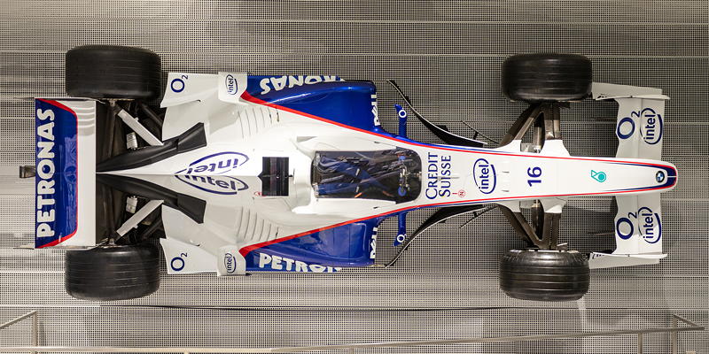 BMW Museum, Haus des Motorsports: BMW Sauber F1.06 aus dem Jahr 2006, V8-Zylinder, 2400 ccm, circa 750 PS, Gewicht: 605 kg (inklusive Fahrer).