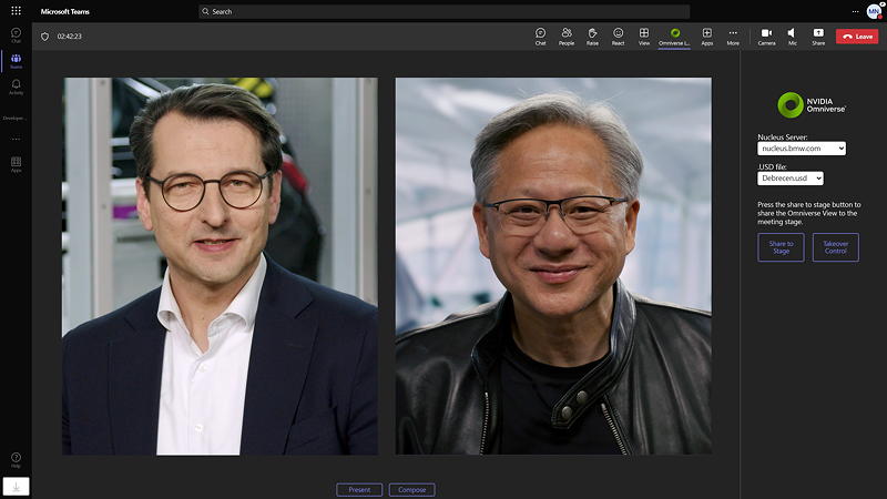 In einer gemeinsamen Demo auf der NVIDIA GTC, nahm Produktionsvorstand Milan Nedeljkovi? mit Nvidia CEO und Grnder Jensen Huang an einem virtuellen Planungstermin fr den Karosseriebau teil.