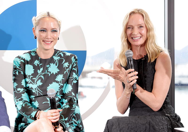 v.l.n.r.: Pom Klementieff und Uma Thurman sprechen ber 'The Calm'