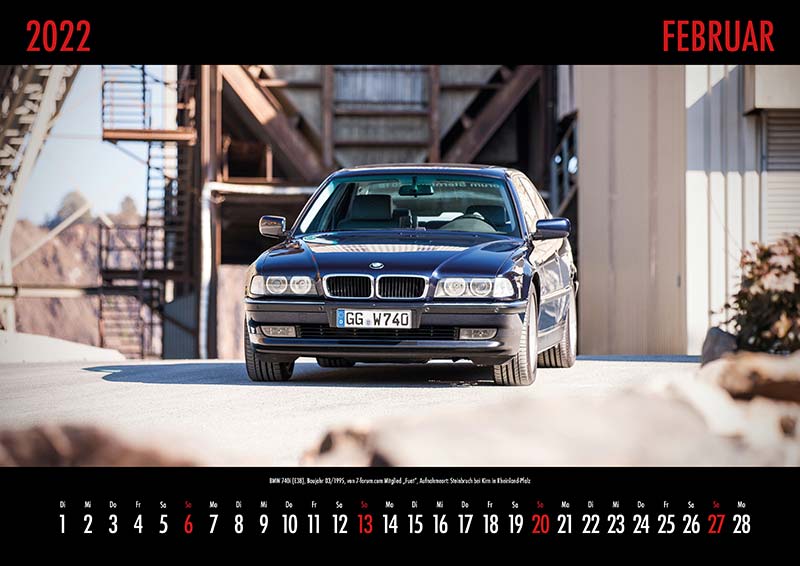  7-forum.com Kalender 2022: BMW 740i (E38), Baujahr 03/1995, Farbe: Orientblau-Metallic, von 7-forum.com Mitglied 'Fuat'', Aufnahmeort: Steinbruch bei Kirn in Rheinland-Pfalz