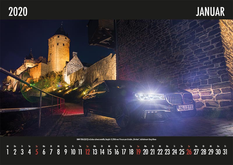 7-forum.com Wandkalender 2020, Januar-Motiv: BMW 730Ld (G12) in Carbon schwarz metallic, Bj. 11/2016 von 7-forum.com Grnder Christian, Aufnahmeort: Burg Altena