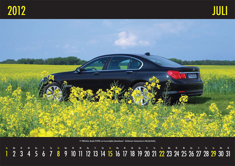 Juli-Motiv: F01-740d xDrive, Baujahr 09.2010, von Forumsmitglied 'Bommelmann'- Aufnahmeort: Sommerwiese in Eiche (bei Berlin)