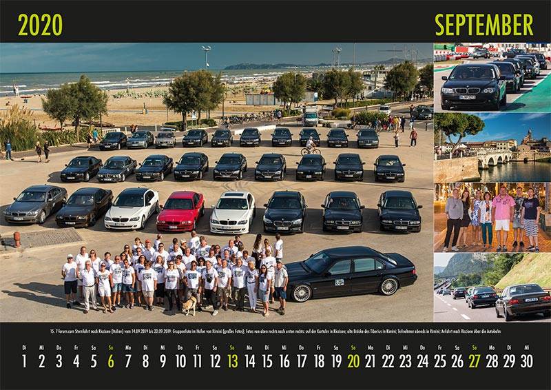 7-forum.com Wandkalender 2020, September-Motiv: Collage aus Motiven der 15. 7-forum.com Sternfahrt 2019 nach Riccione (Itaiien)