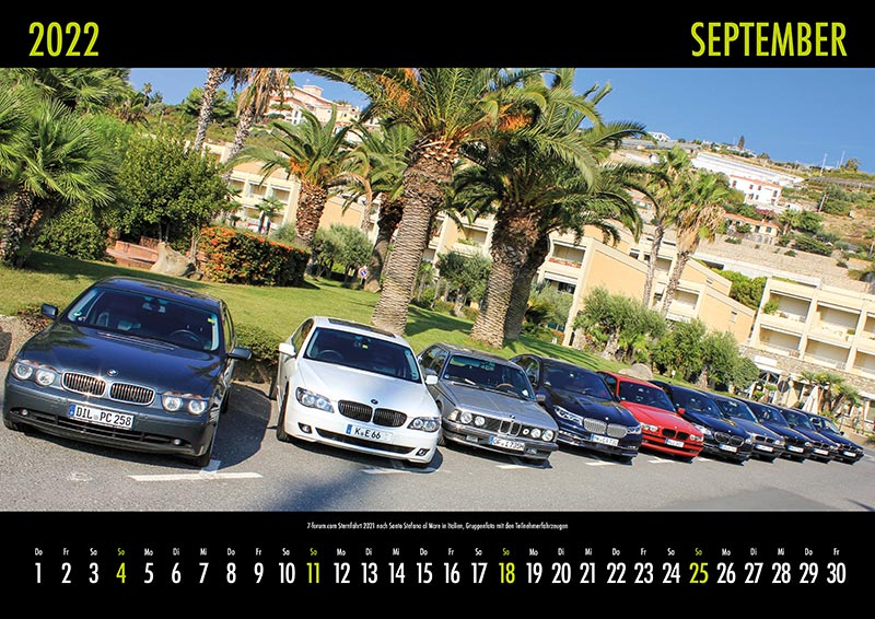 7-forum.com Kalender 2022: 7-forum.com Sternfahrt 2021 nach Santo Stefano al Mare in Italien, Gruppenfoto mit den Teilnehmerfahrzeugen
