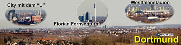 Ausblick von der Zeche Zollern auf die Skyline von Dortmund
