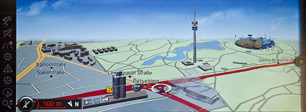 Lage der BMW Konzernzentrale, gesehen auf einem BMW-Navigationssystem (Oktober 2010)