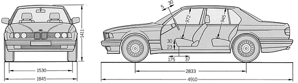 Abmessungen (Seitenansicht) der BMW 7er-Reihe (E32)